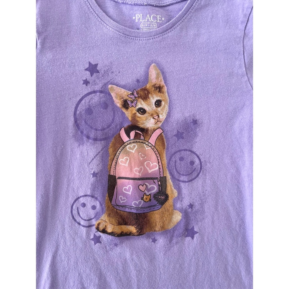 The Children's Place Lavender Cat Short Sleeve School Tee | Girls S/P (5/6) - Picture 3 of 4